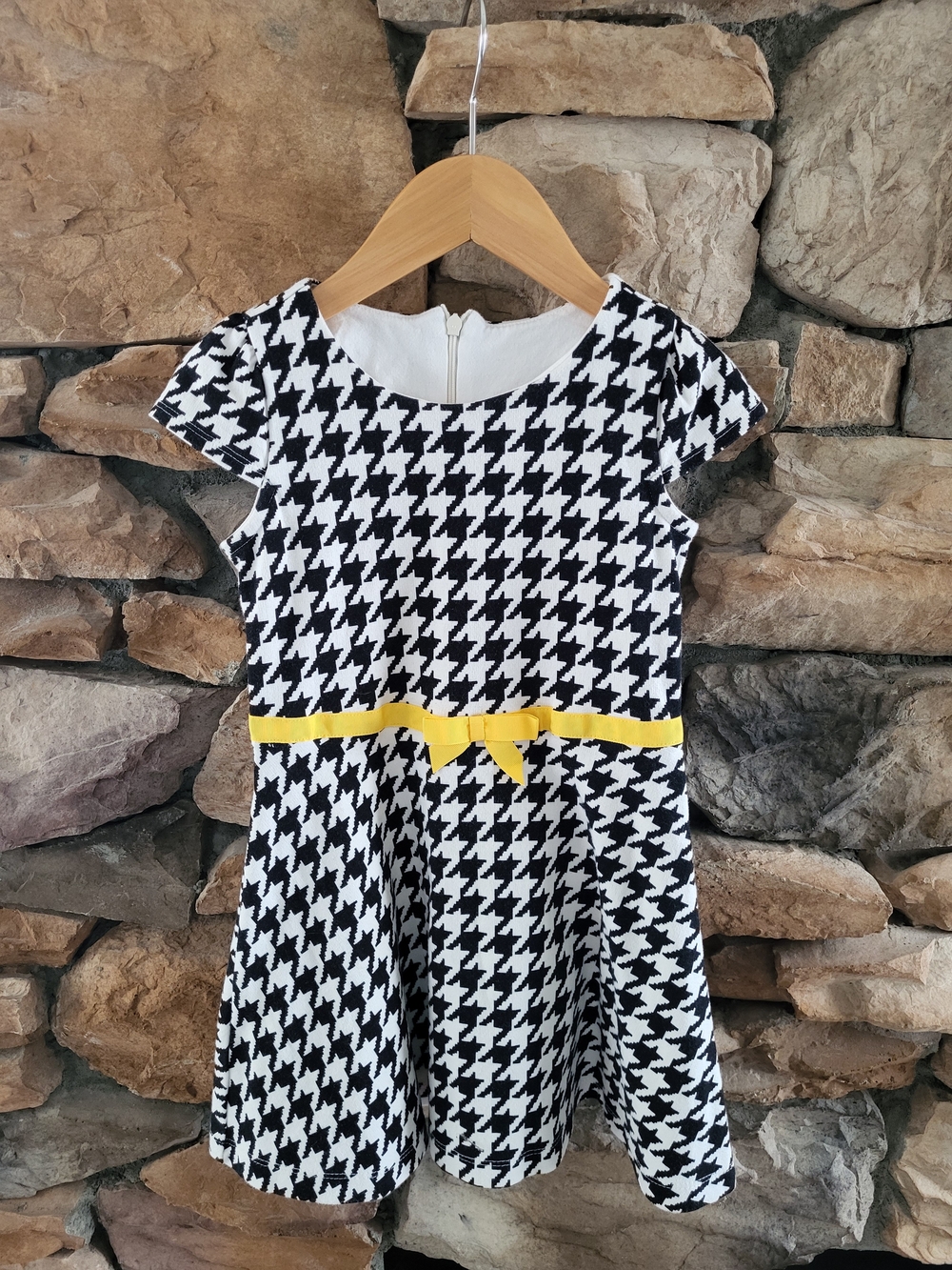 Gymboree Black & White Houndstooth Dress with Yellow Bow
